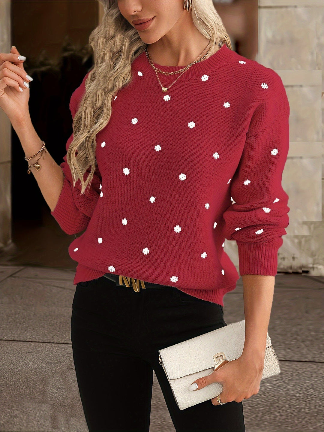 Christine | Polka Dot Crew Neck Knit Jumper