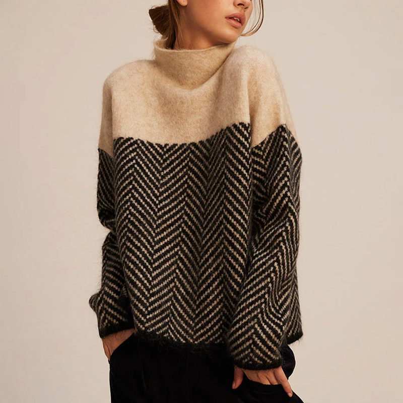 Clara | Herringbone Roll Neck Knitted Jumper