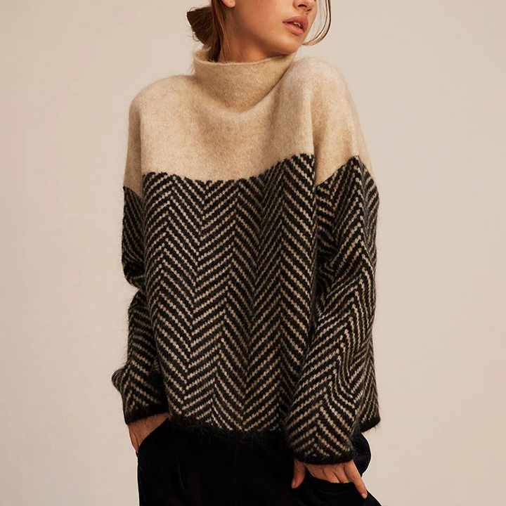 Clara | Herringbone Roll Neck Knitted Jumper