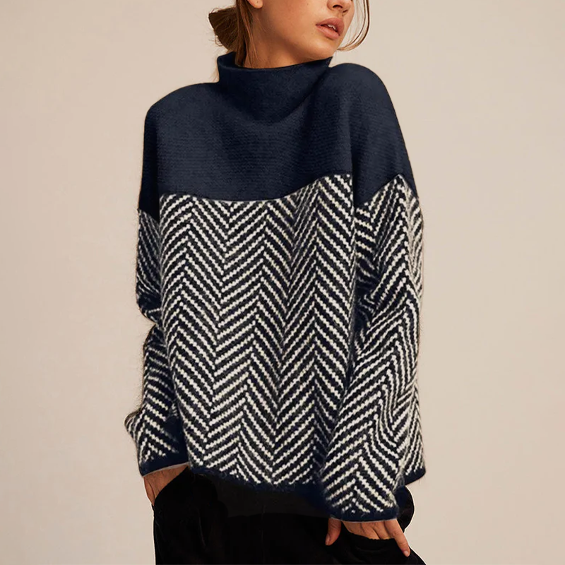 Clara | Herringbone Roll Neck Knitted Jumper