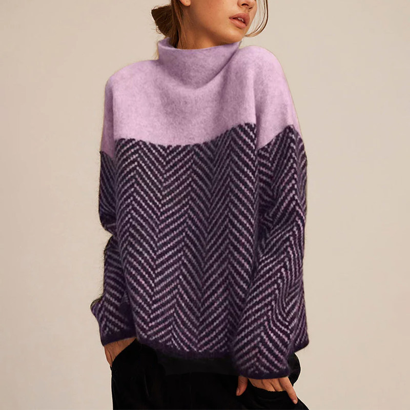Clara | Herringbone Roll Neck Knitted Jumper