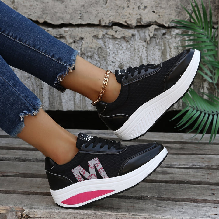 Edith | Lace-Up Mesh Platform Trainers