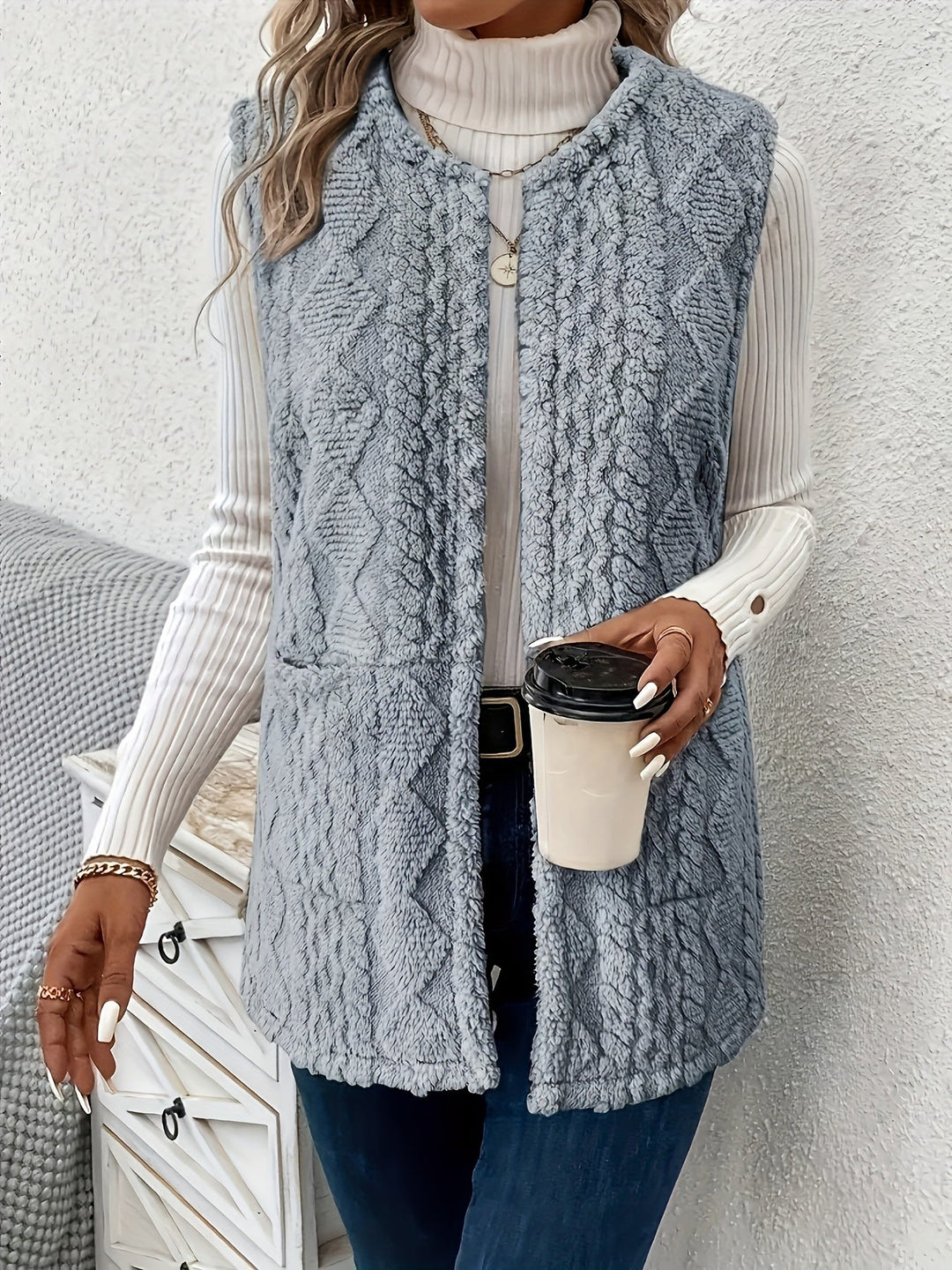 Ella | Open-Front Textured Longline Gilet