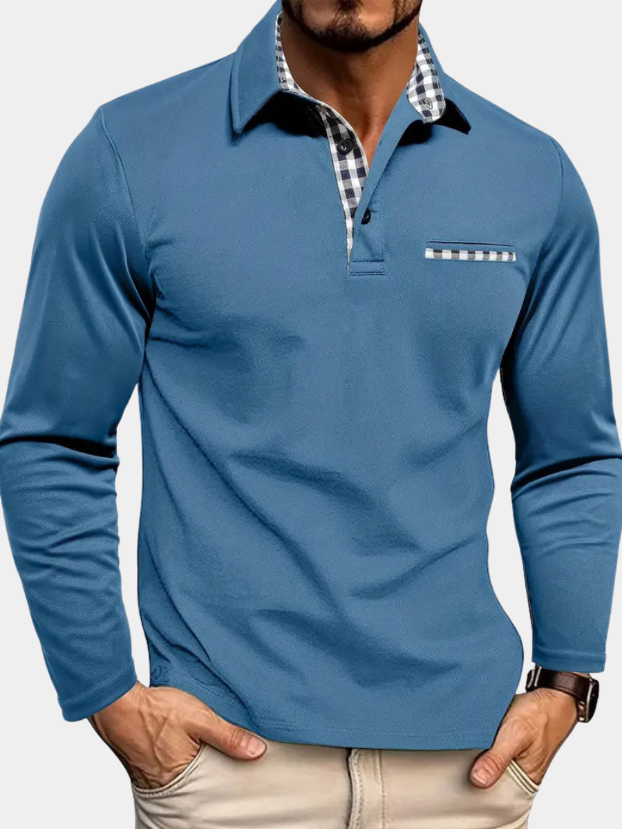 Emmett | Long Sleeve Checked Collar Polo Shirt
