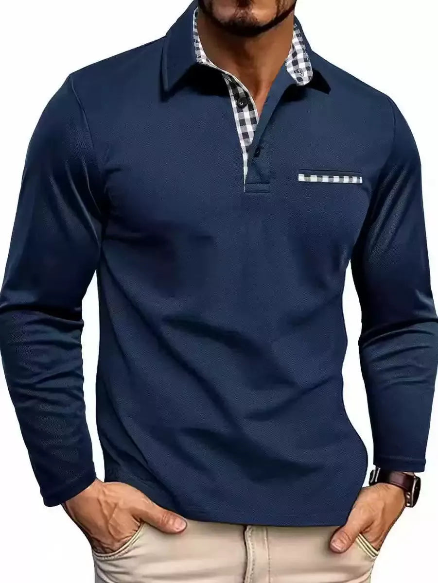 Emmett | Long Sleeve Checked Collar Polo Shirt