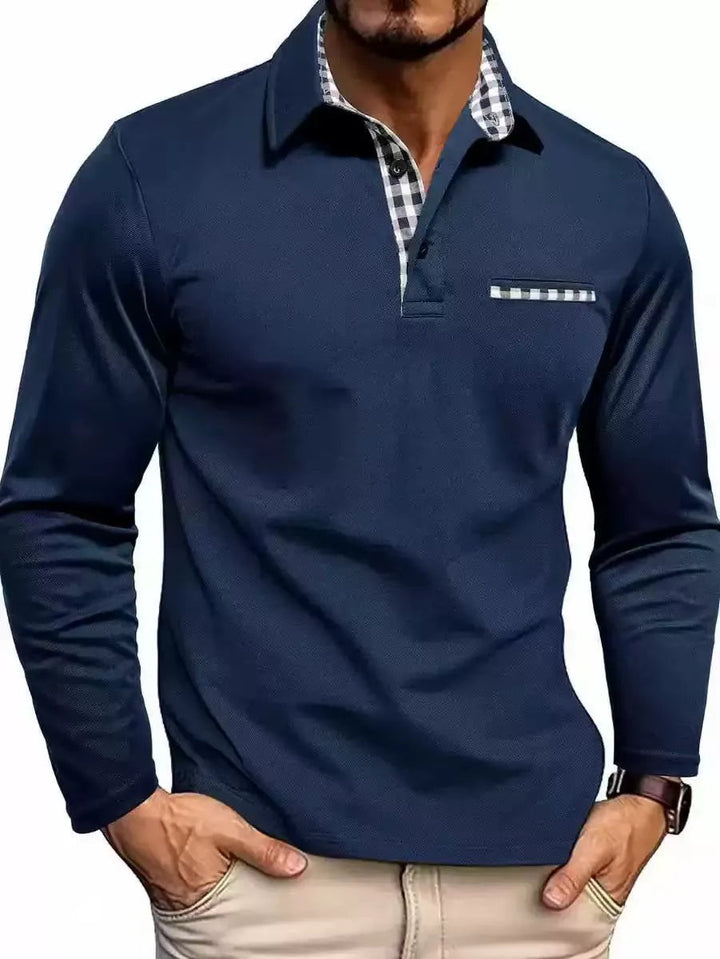 Emmett | Long Sleeve Checked Collar Polo Shirt