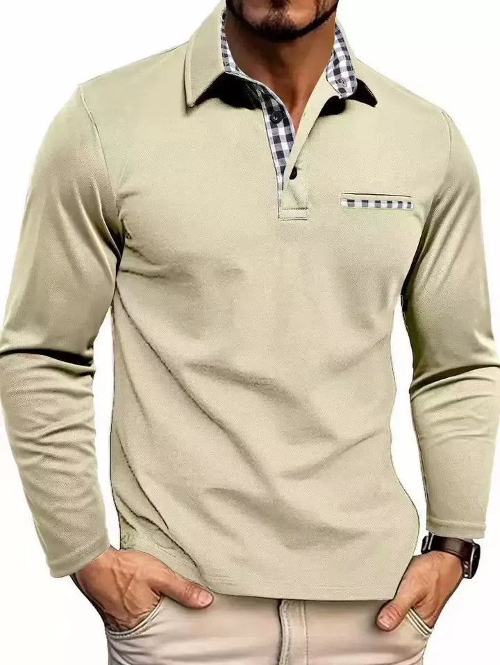 Emmett | Long Sleeve Checked Collar Polo Shirt
