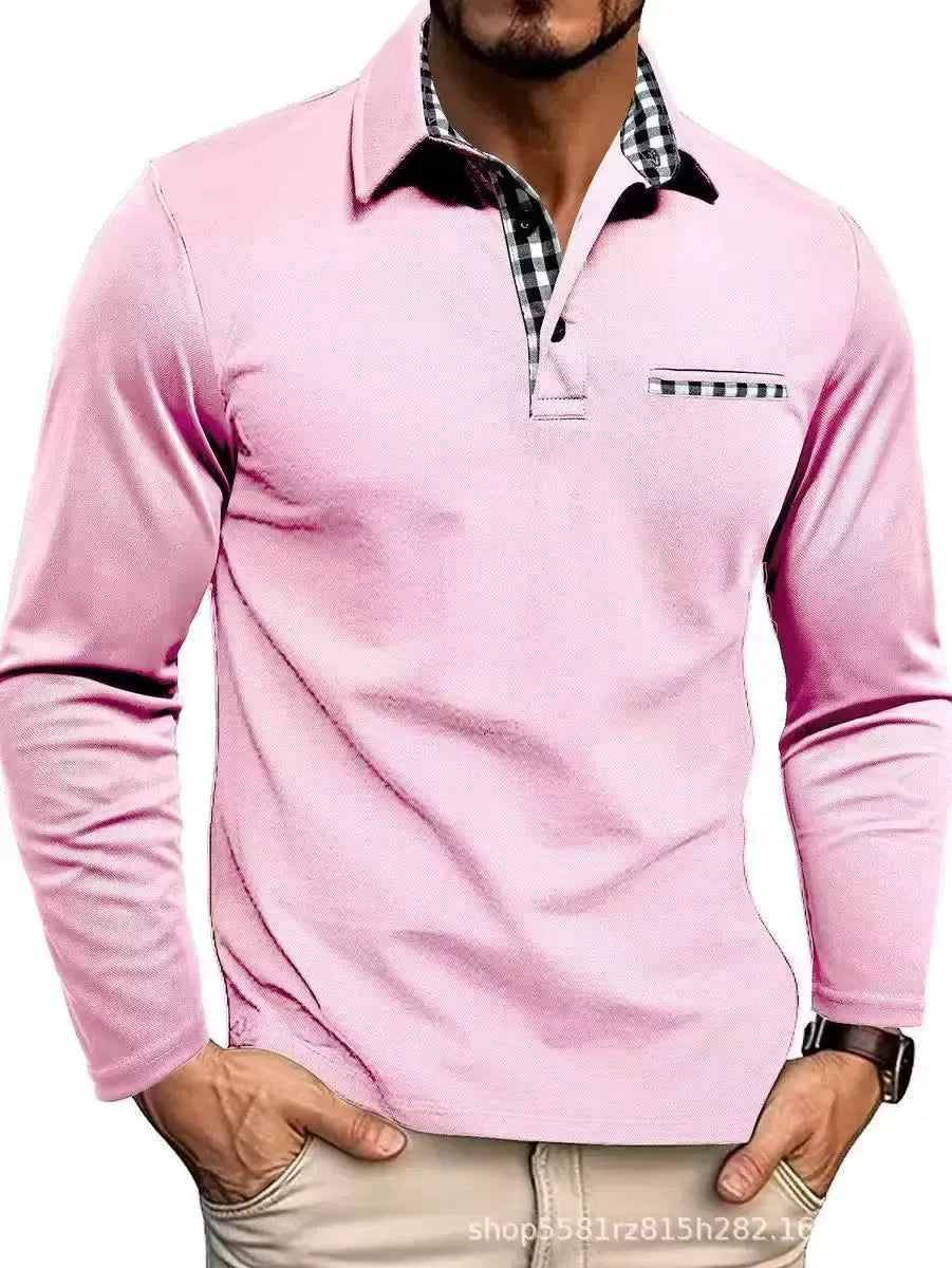 Emmett | Long Sleeve Checked Collar Polo Shirt