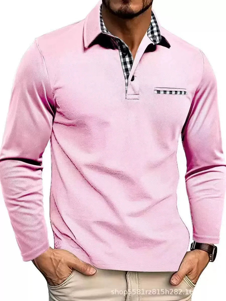 Emmett | Long Sleeve Checked Collar Polo Shirt