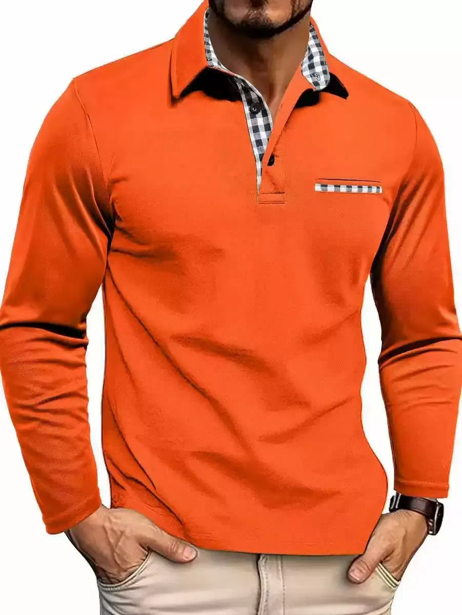 Emmett | Long Sleeve Checked Collar Polo Shirt