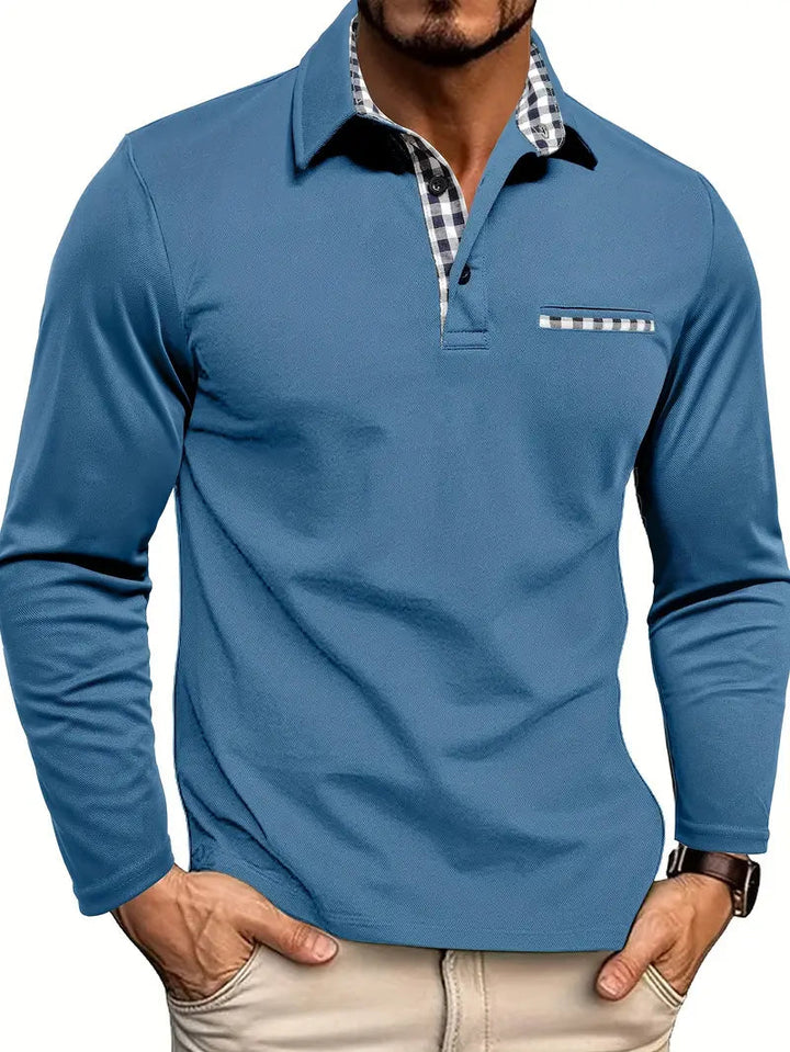 Emmett | Long Sleeve Checked Collar Polo Shirt