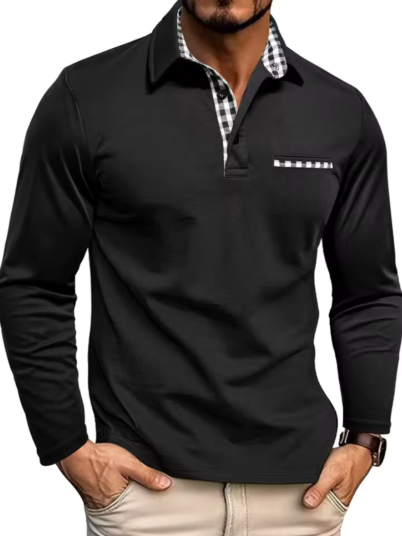 Emmett | Long Sleeve Checked Collar Polo Shirt