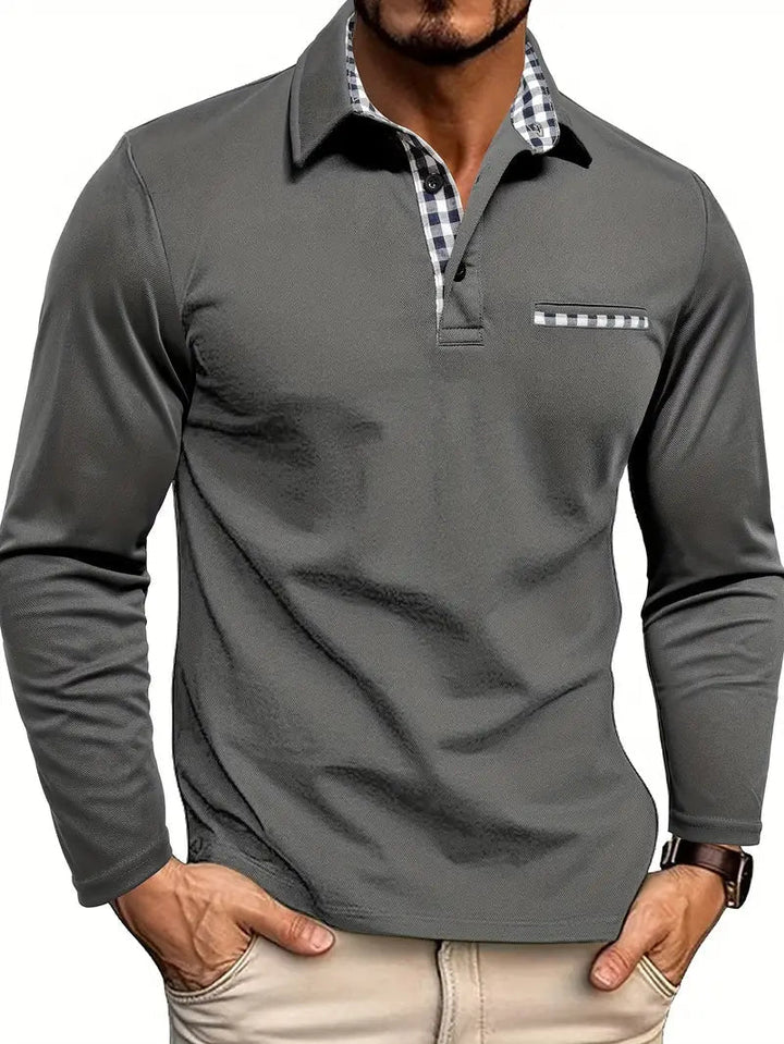 Emmett | Long Sleeve Checked Collar Polo Shirt