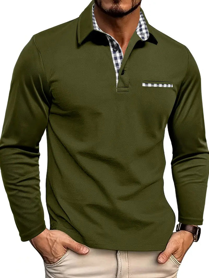 Emmett | Long Sleeve Checked Collar Polo Shirt