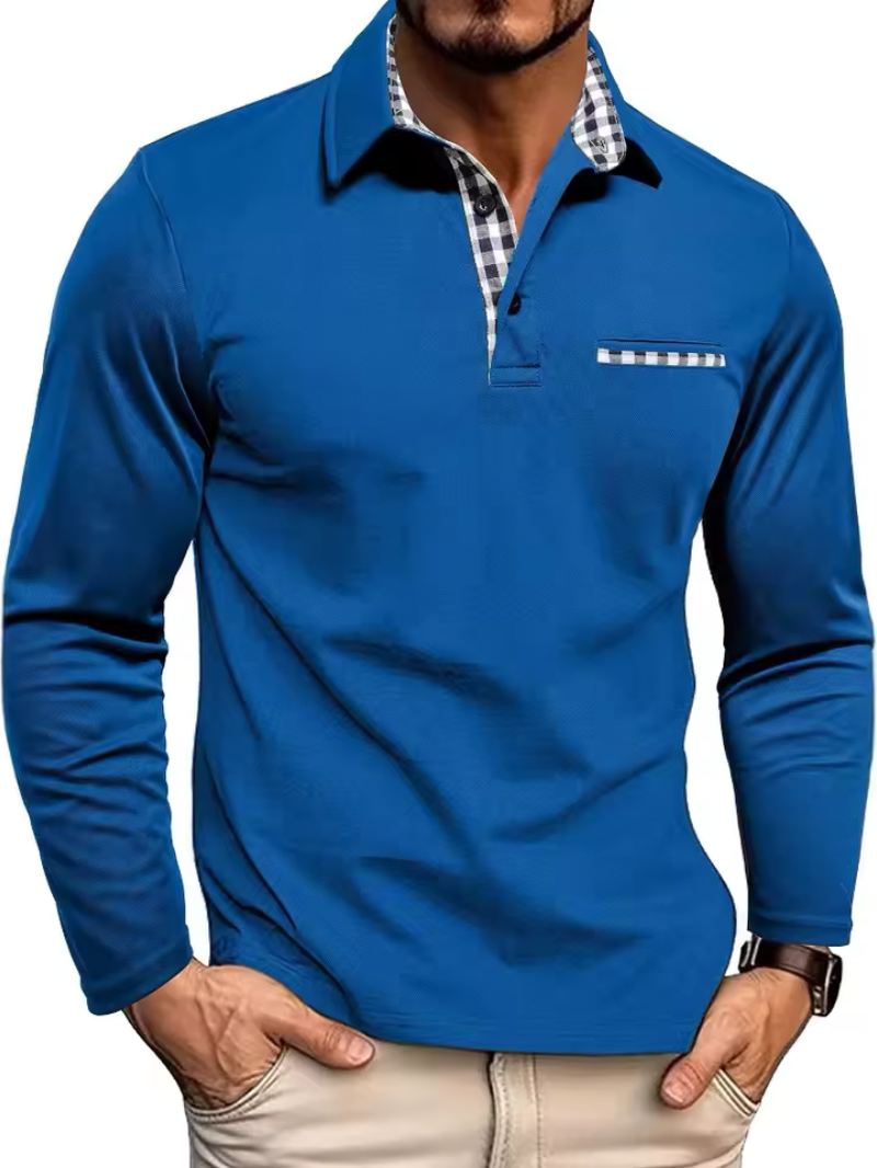 Emmett | Long Sleeve Checked Collar Polo Shirt