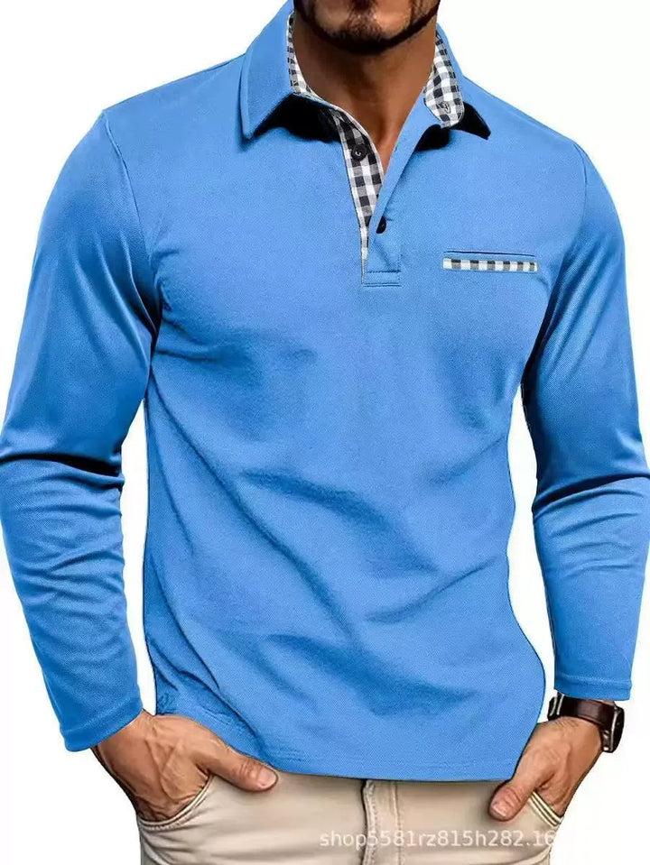 Emmett | Long Sleeve Checked Collar Polo Shirt