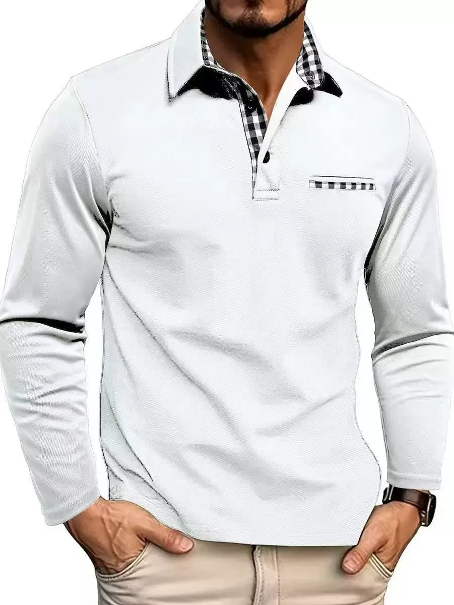 Emmett | Long Sleeve Checked Collar Polo Shirt
