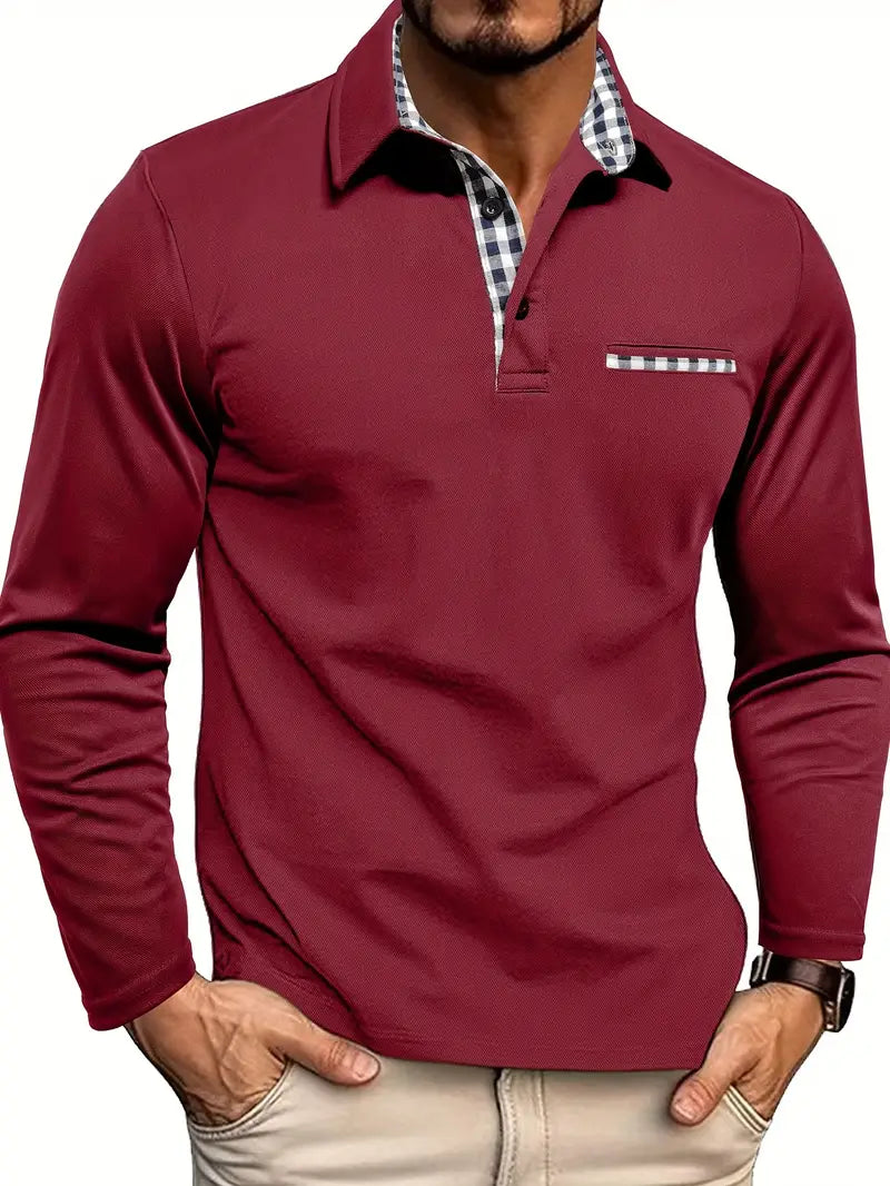 Ewan | Long Sleeve Contrast Check Polo Shirt