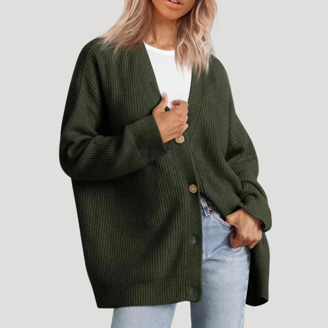 Fiona | Oversized Ribbed V-Neck Button Cardigan