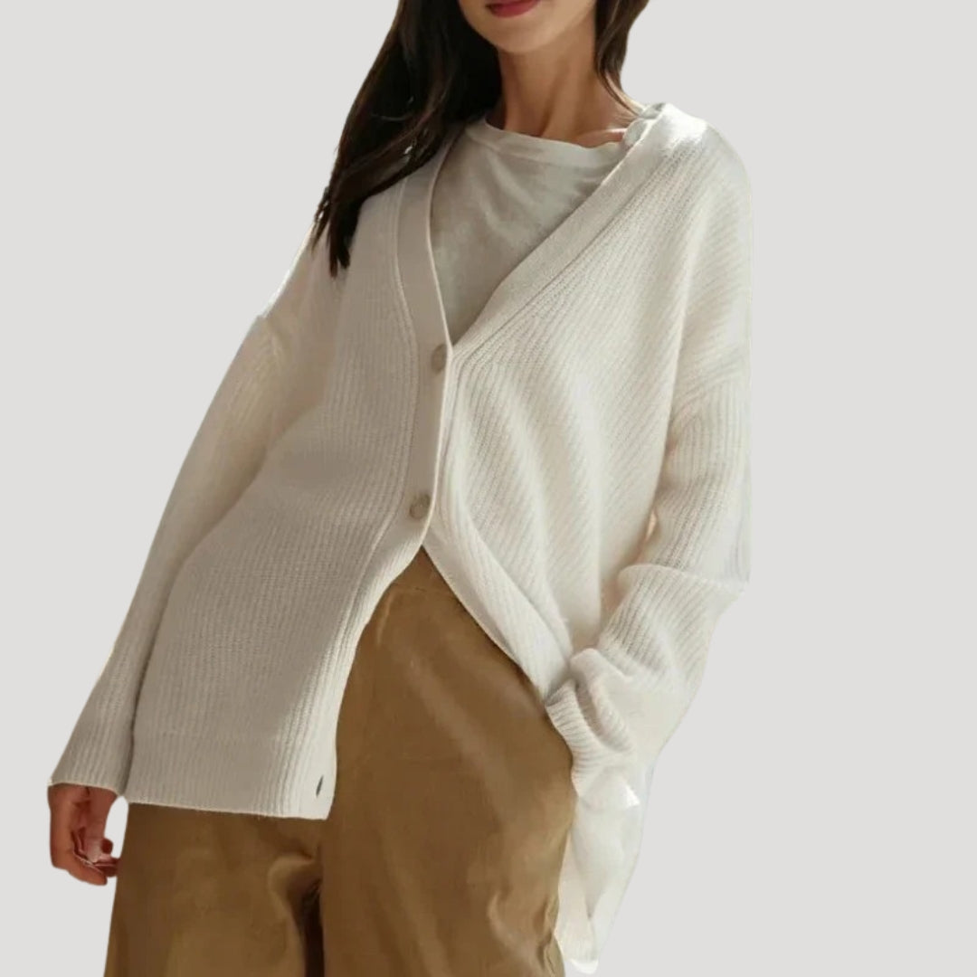 Fiona | Oversized Ribbed V-Neck Button Cardigan