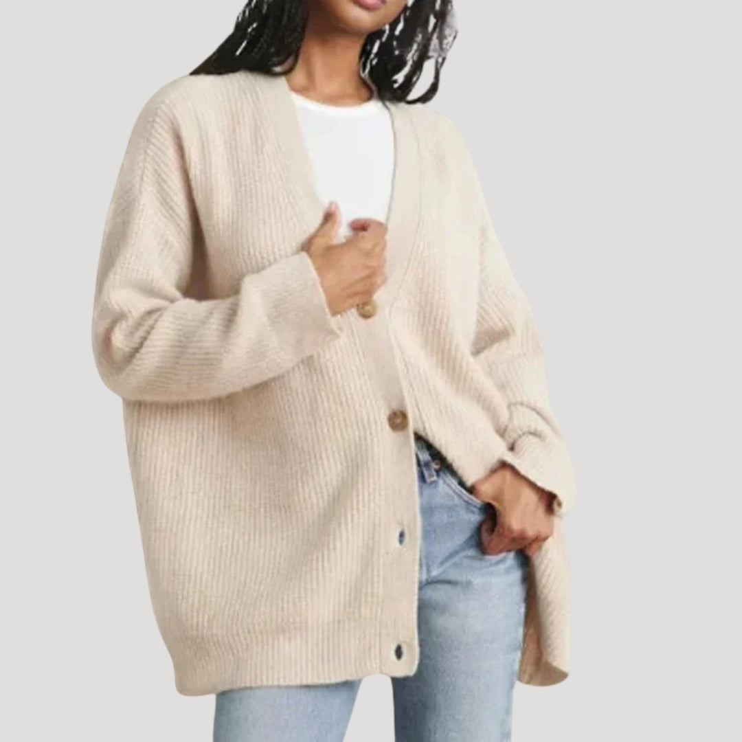 Fiona | Oversized Ribbed V-Neck Button Cardigan