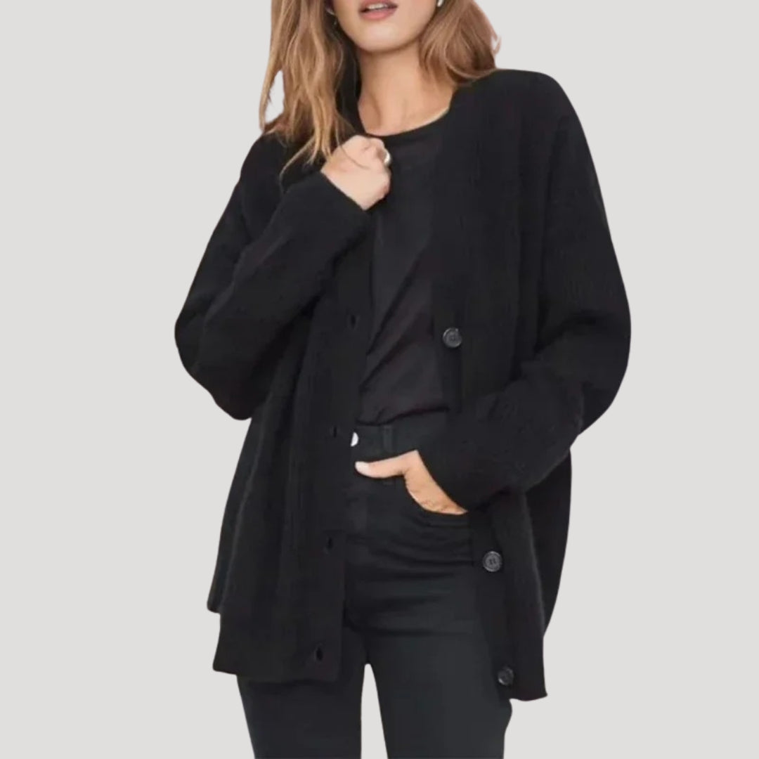 Fiona | Oversized Ribbed V-Neck Button Cardigan
