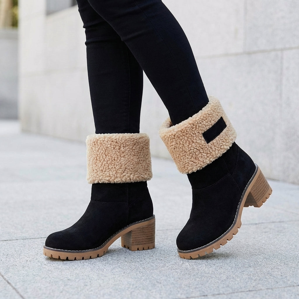 Hazel | Sherpa Cuff Block Heel Snow Boots