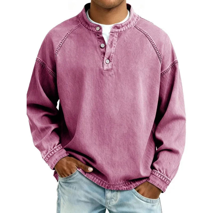 Jack | Buttoned Stand Collar Denim Look Sweatshirt