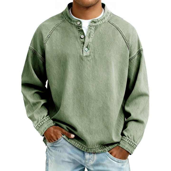 Jack | Buttoned Stand Collar Denim Look Sweatshirt