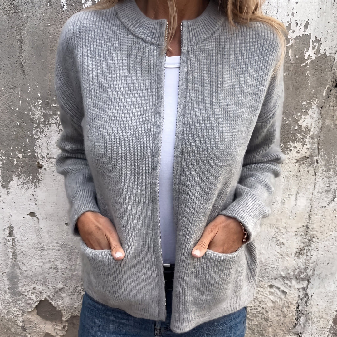 Janelle | Ribbed Zip-Through Knitted Cardigan