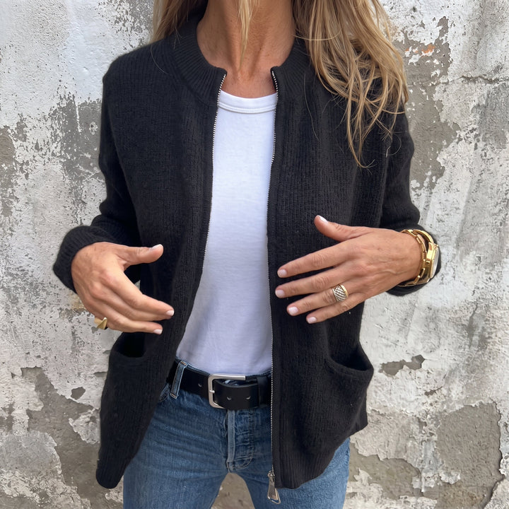 Janelle | Ribbed Zip-Through Knitted Cardigan