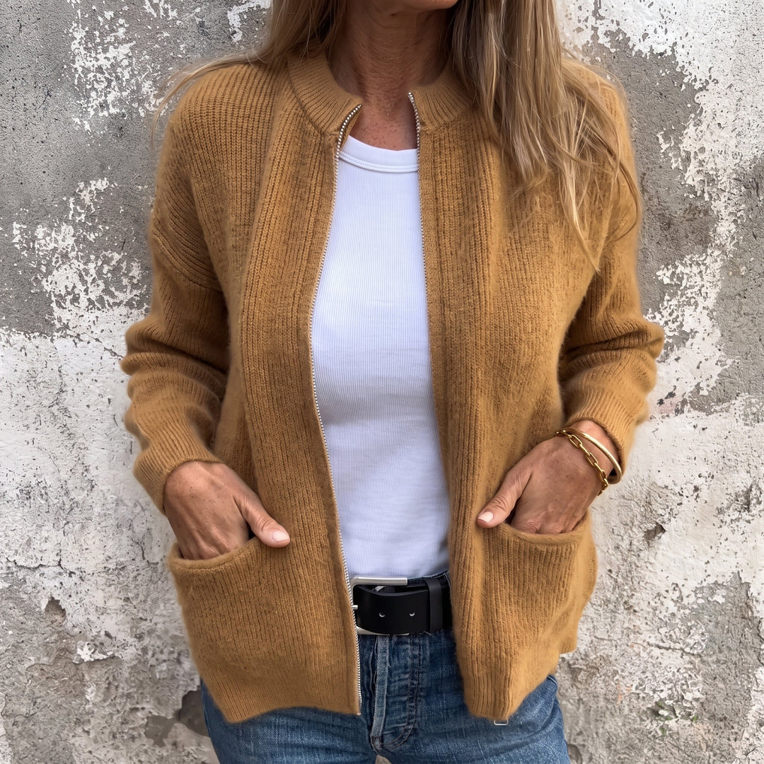 Janelle | Ribbed Zip-Through Knitted Cardigan
