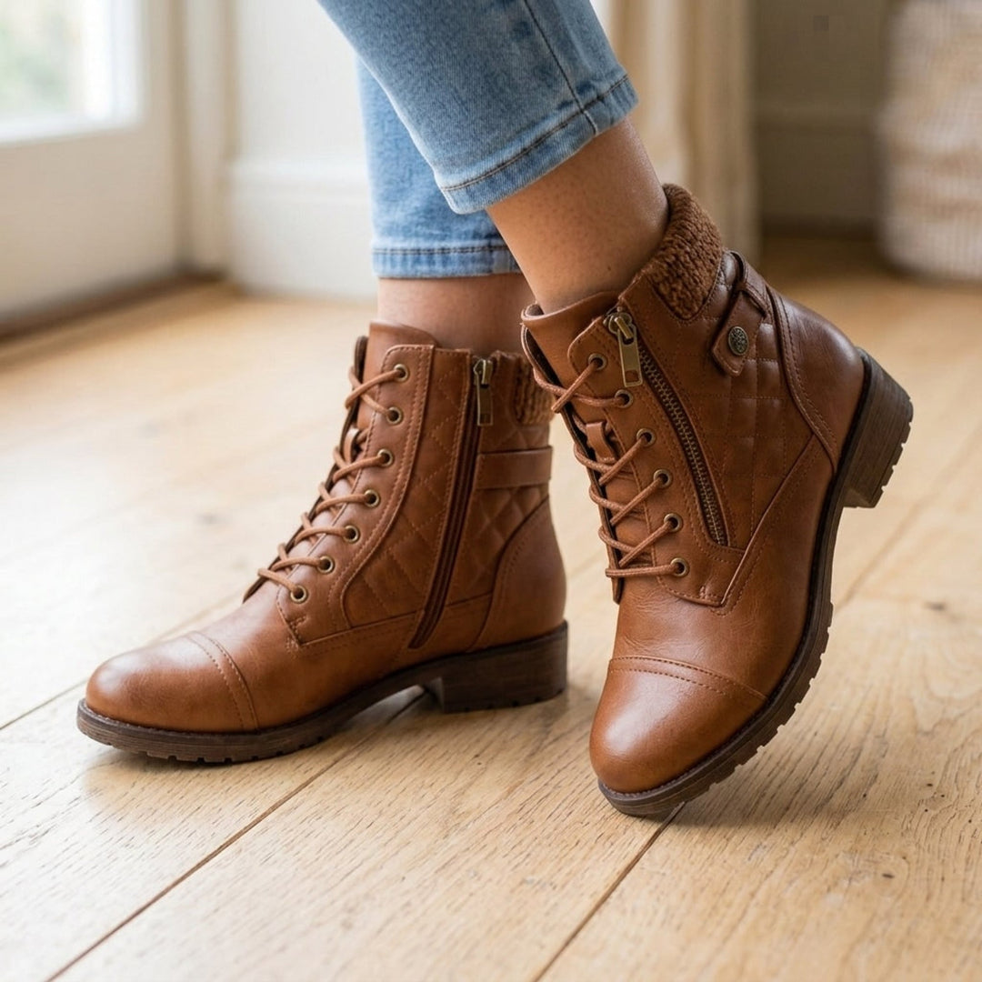 Jenny | Quilted Lace-Up Ankle Boots With Side Zip