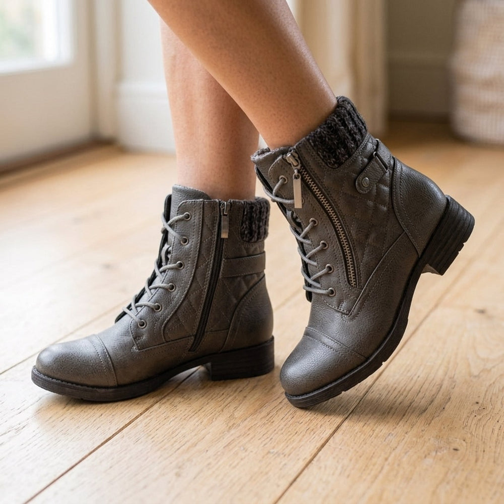 Jenny | Quilted Lace-Up Ankle Boots With Side Zip