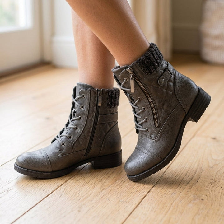 Jenny | Quilted Lace-Up Ankle Boots With Side Zip