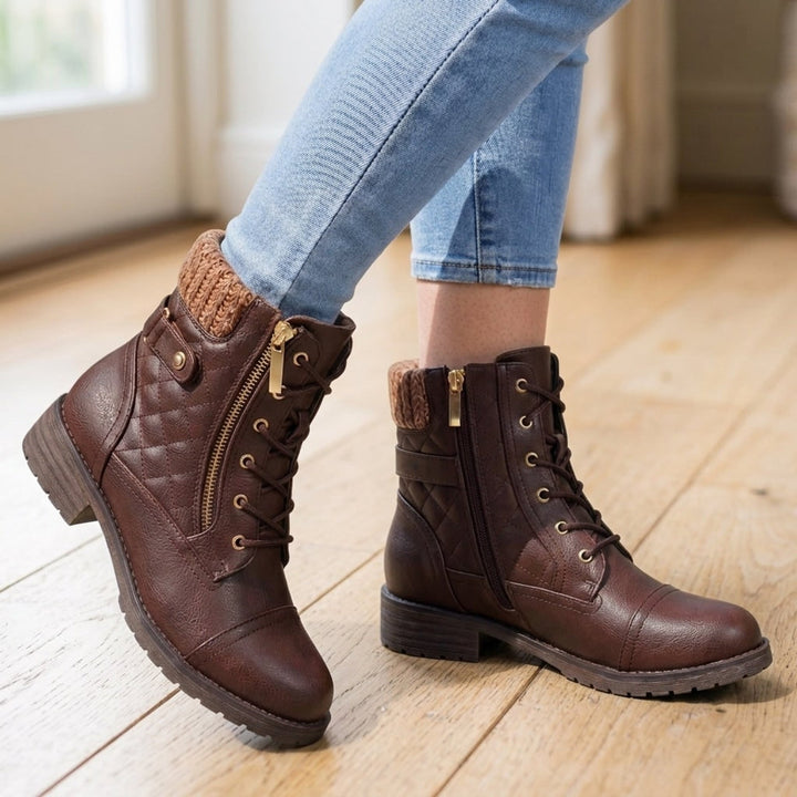 Jenny | Quilted Lace-Up Ankle Boots With Side Zip