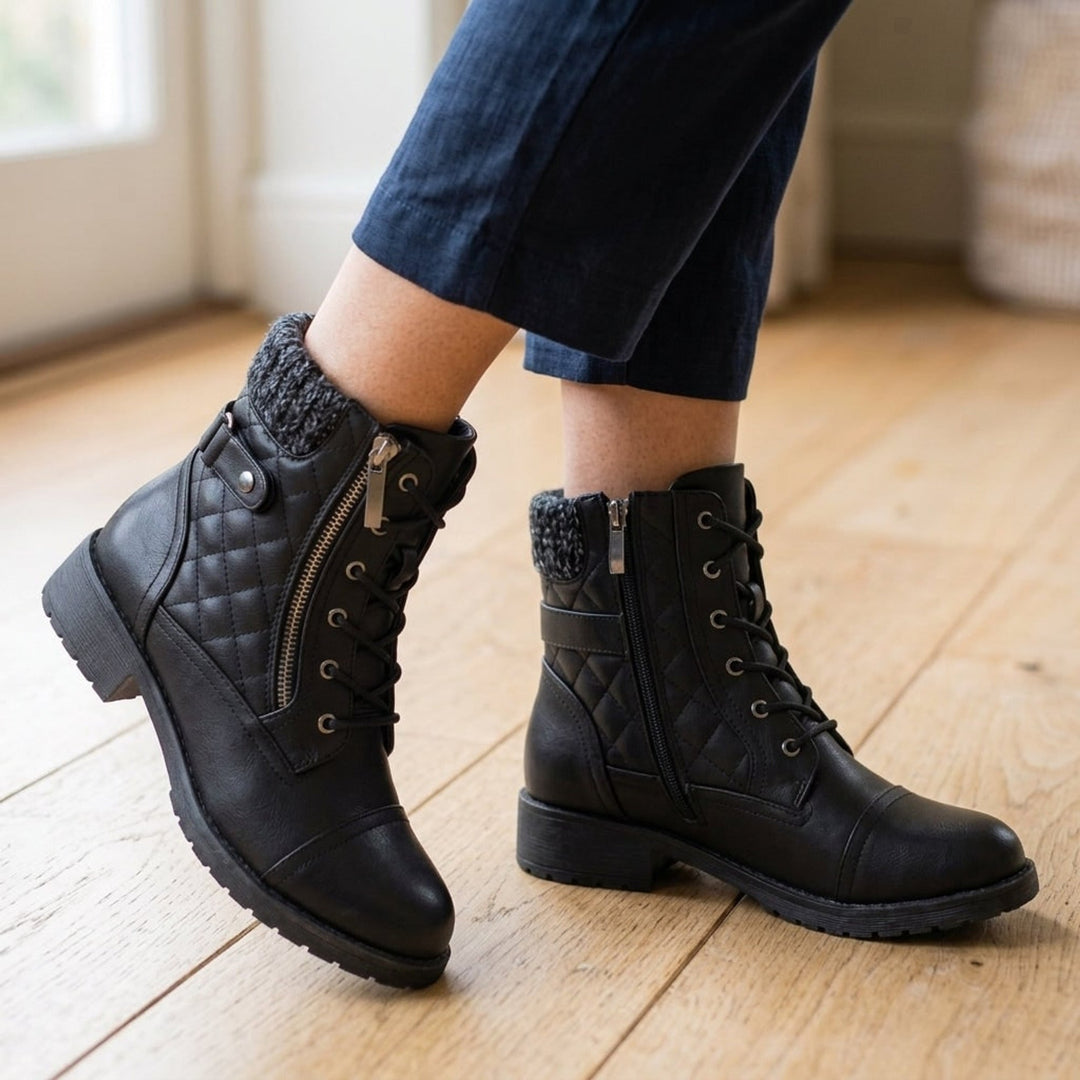 Jenny | Quilted Lace-Up Ankle Boots With Side Zip