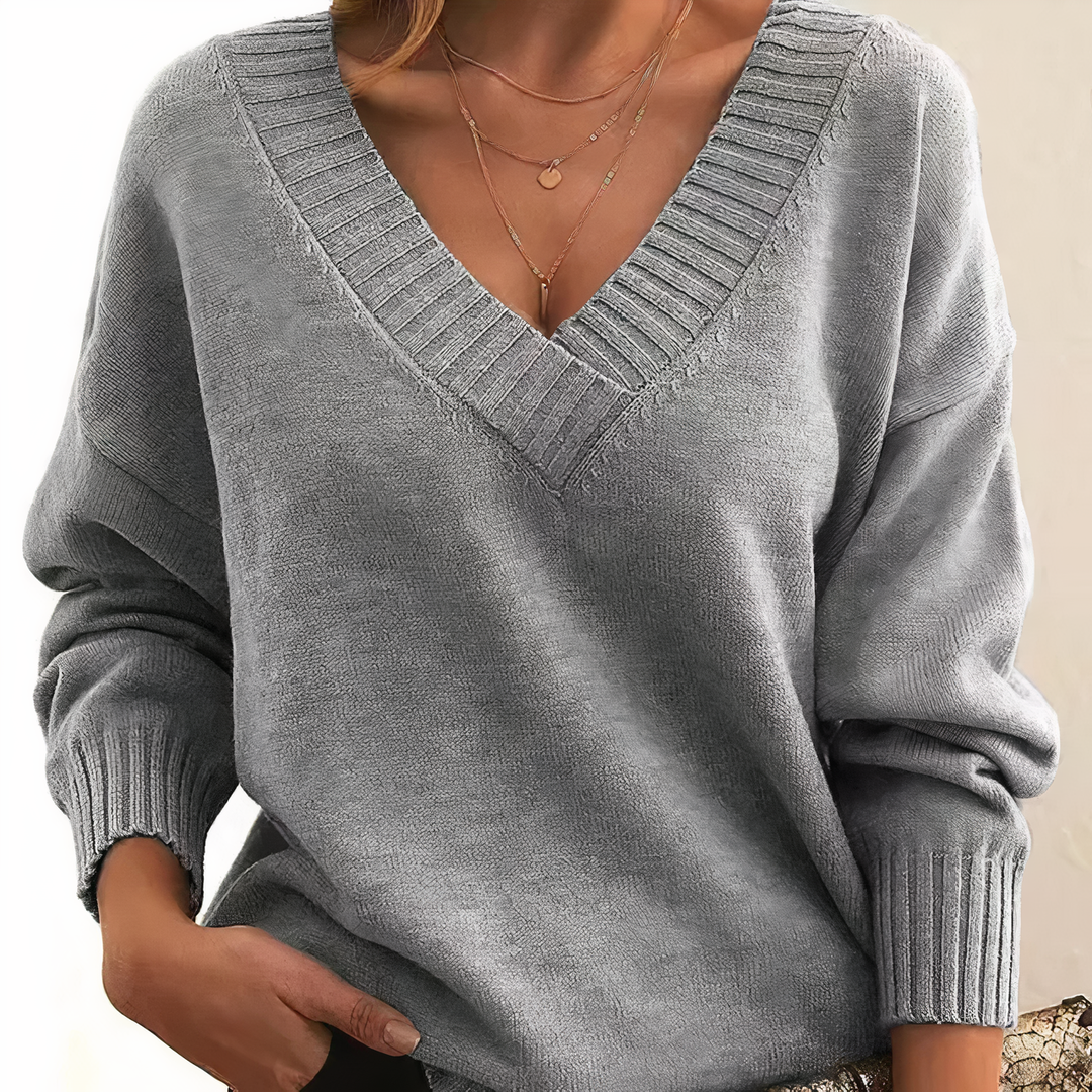 Jill | Ribbed V-Neck Relaxed Knit Jumper