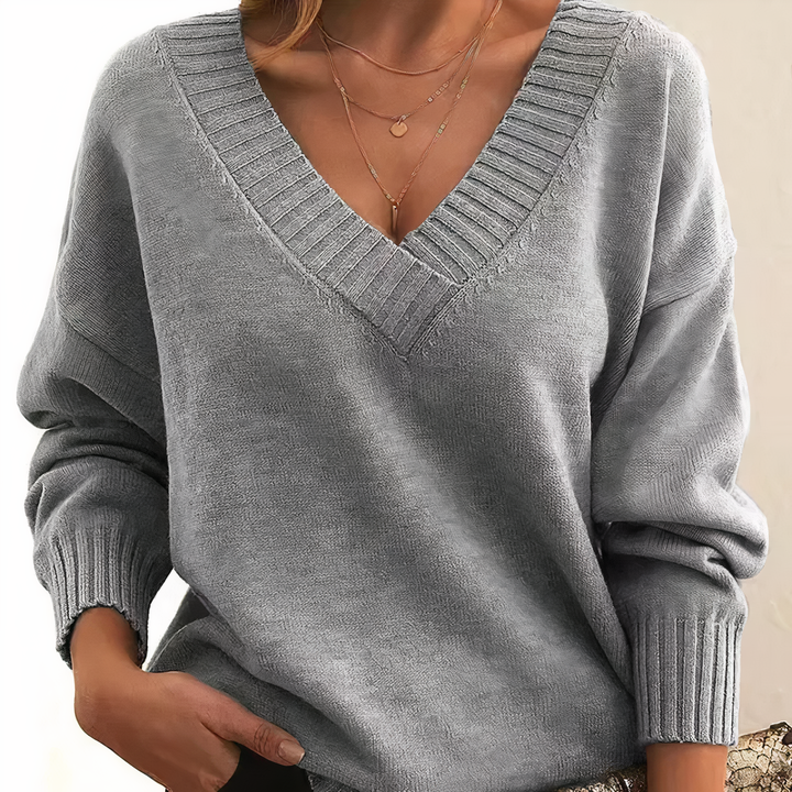 Jill | Ribbed V-Neck Relaxed Knit Jumper