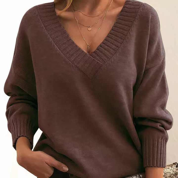 Jill | Ribbed V-Neck Relaxed Knit Jumper
