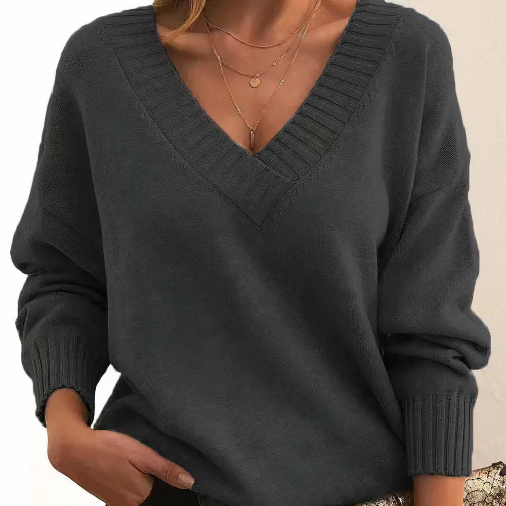 Jill | Ribbed V-Neck Relaxed Knit Jumper