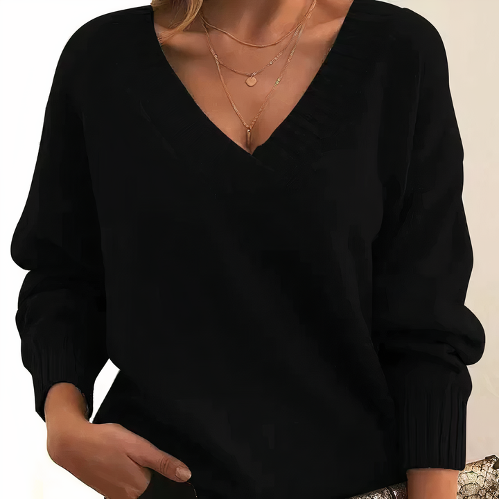 Jill | Ribbed V-Neck Relaxed Knit Jumper