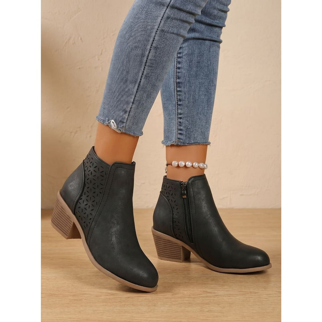 Kara | Laser Cut Block Heel Ankle Boots