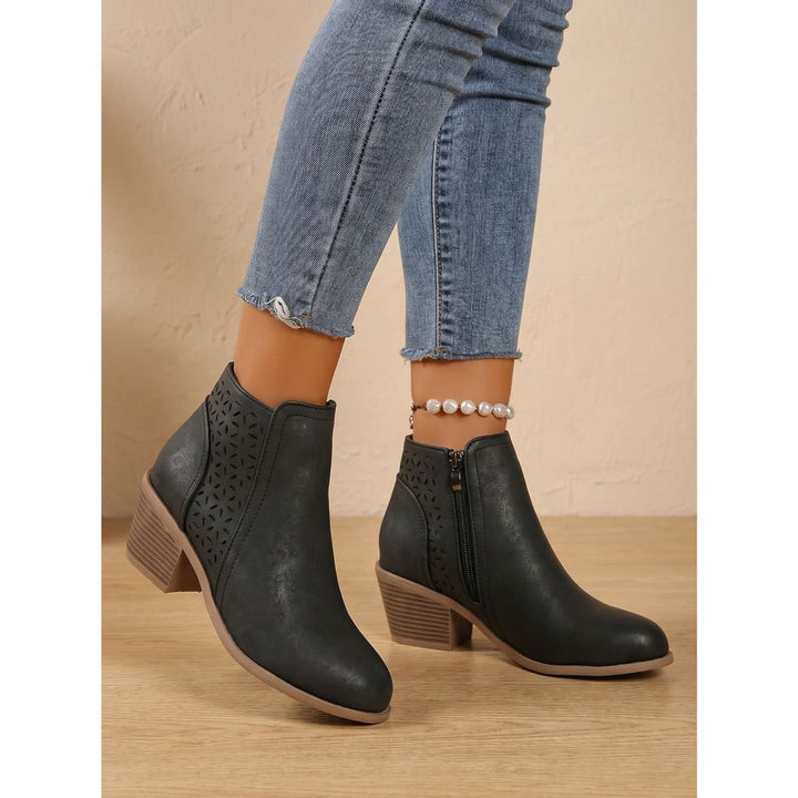 Kara | Laser Cut Block Heel Ankle Boots