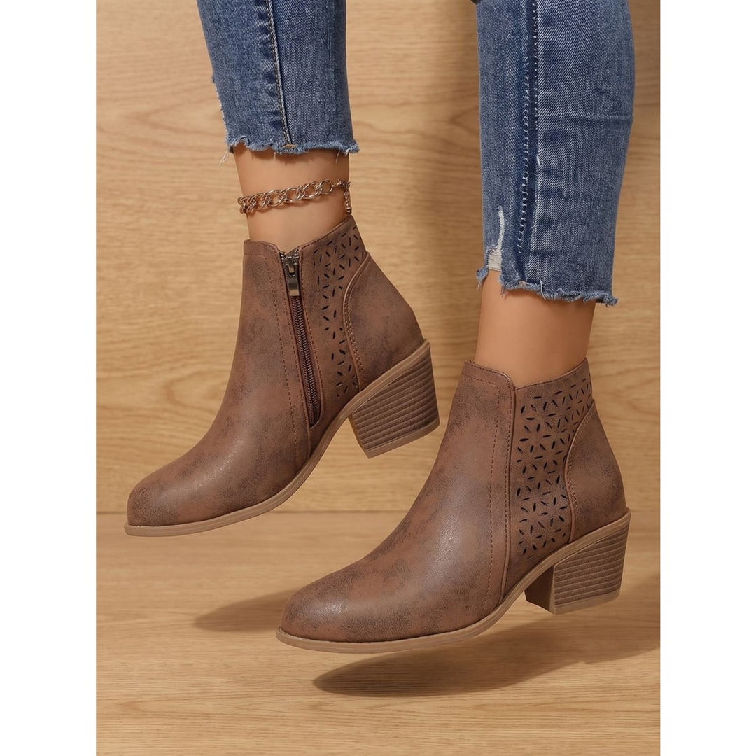 Kara | Laser Cut Block Heel Ankle Boots