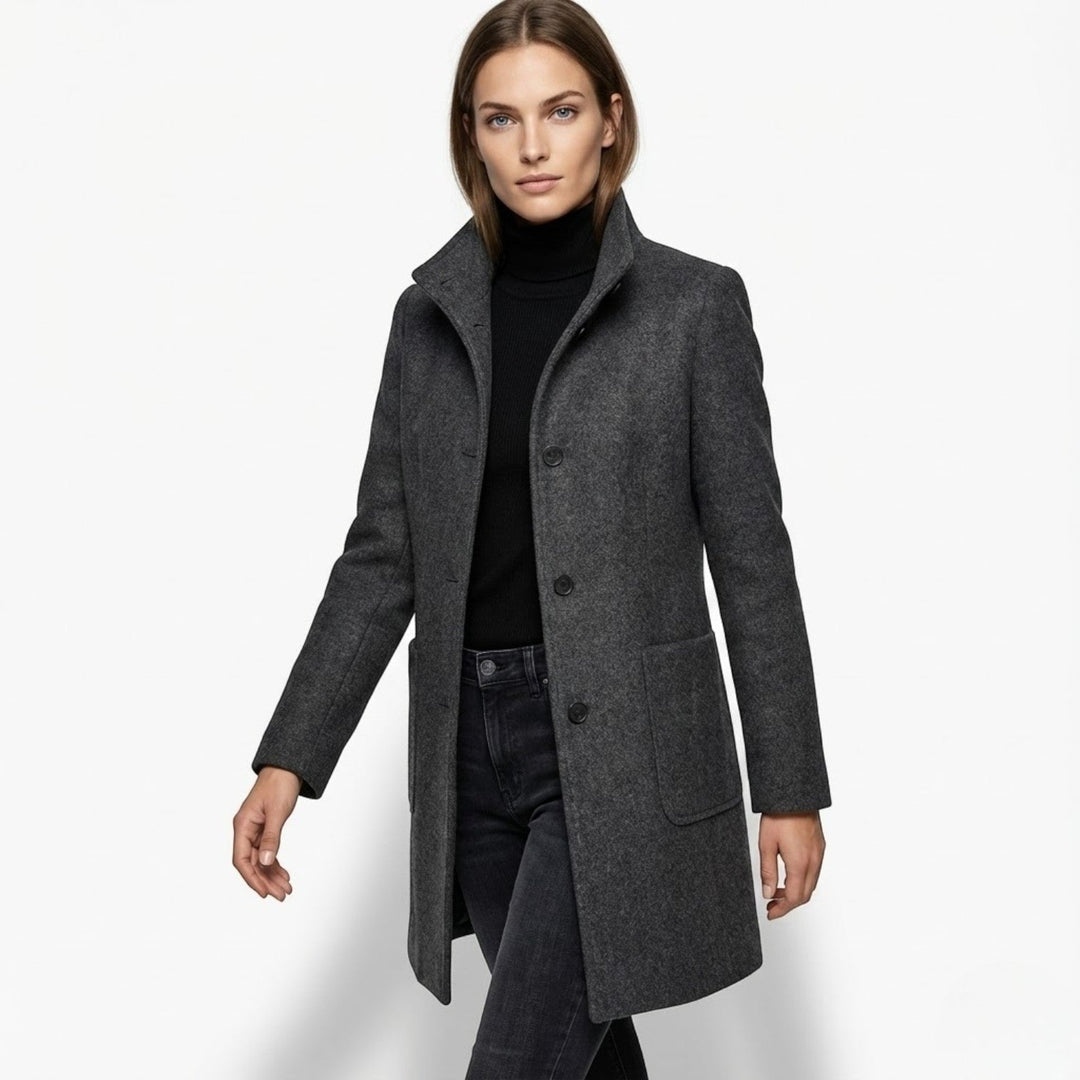 Kylie | Stand Collar Longline Wool Blend Coat
