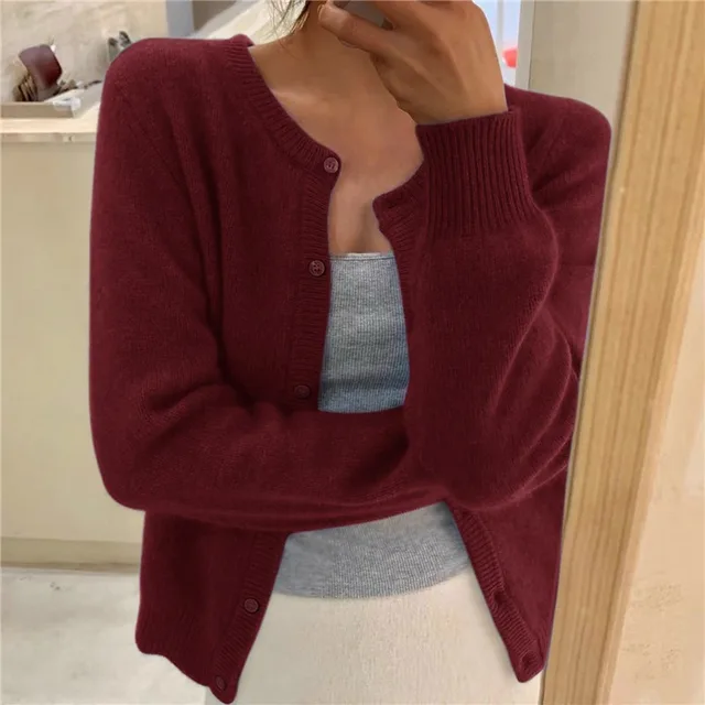 Leigh | Round Neck Button-Front Cardigan
