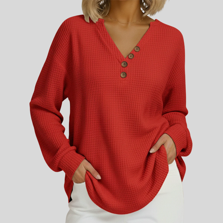 Leslie | Relaxed Waffle Knit Henley Top