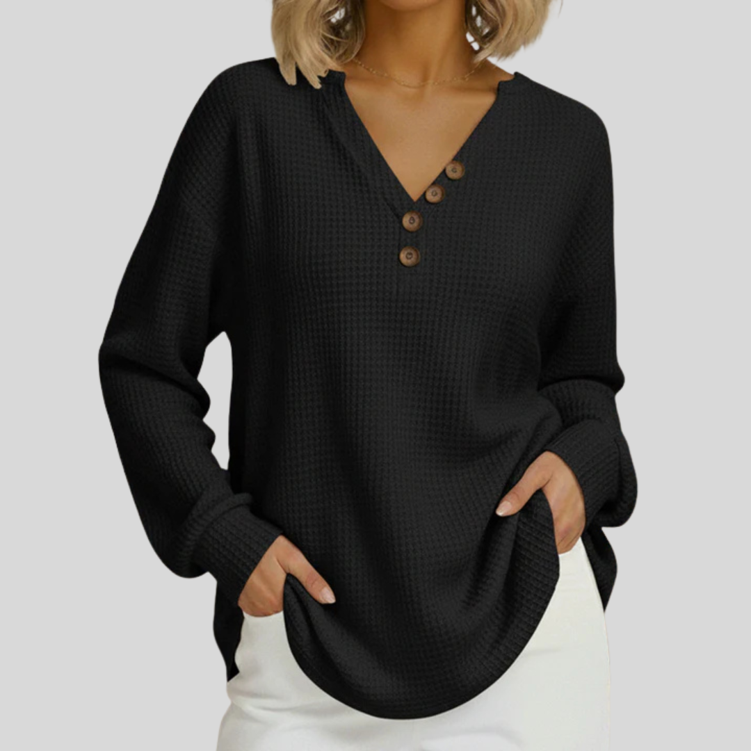 Leslie | Relaxed Waffle Knit Henley Top