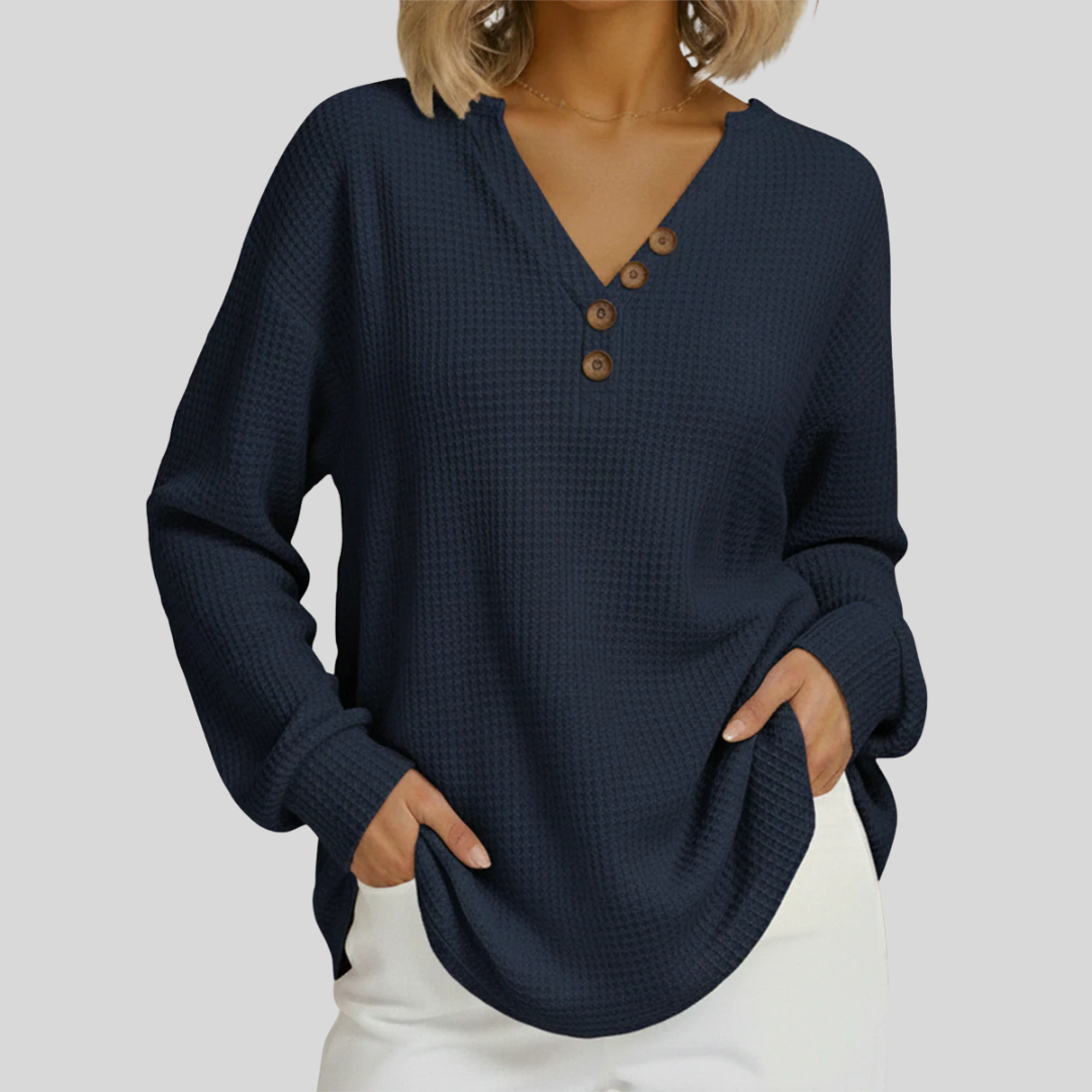 Leslie | Relaxed Waffle Knit Henley Top